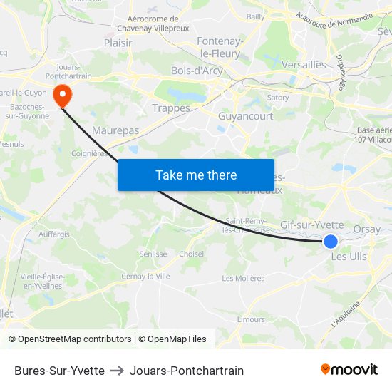 Bures-Sur-Yvette to Jouars-Pontchartrain map