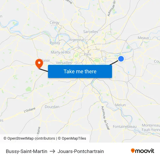 Bussy-Saint-Martin to Jouars-Pontchartrain map