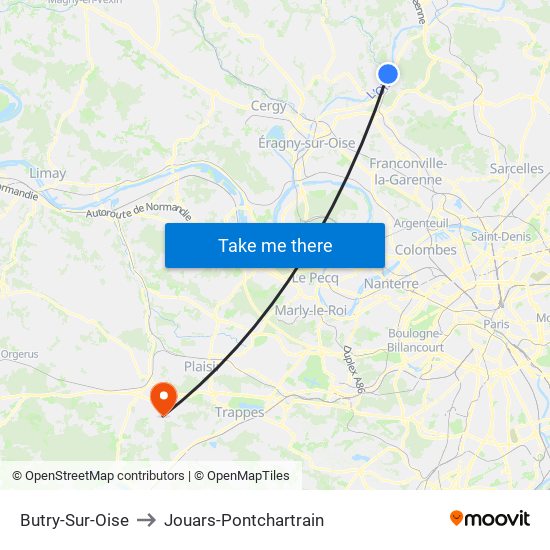 Butry-Sur-Oise to Jouars-Pontchartrain map