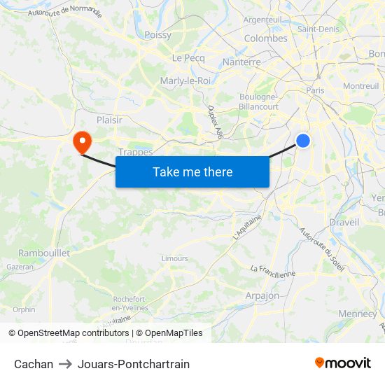 Cachan to Jouars-Pontchartrain map