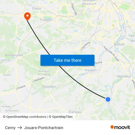 Cerny to Jouars-Pontchartrain map