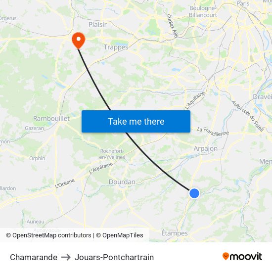 Chamarande to Jouars-Pontchartrain map