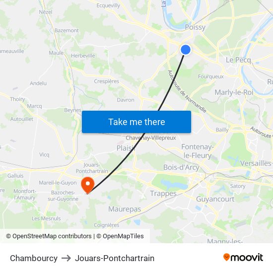 Chambourcy to Jouars-Pontchartrain map