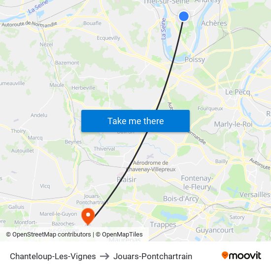 Chanteloup-Les-Vignes to Jouars-Pontchartrain map