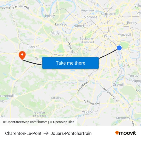 Charenton-Le-Pont to Jouars-Pontchartrain map