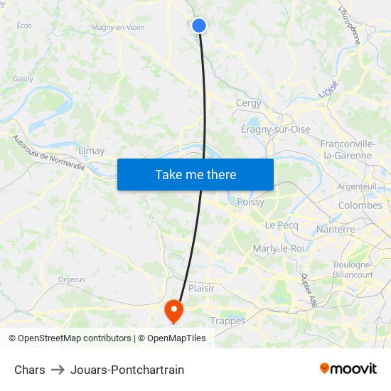 Chars to Jouars-Pontchartrain map