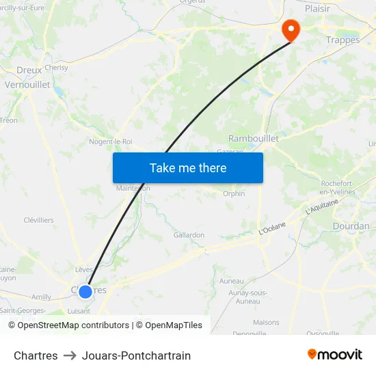 Chartres to Jouars-Pontchartrain map
