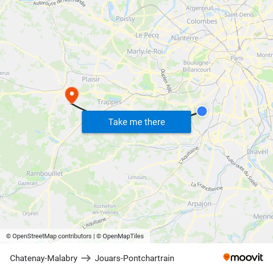 Chatenay-Malabry to Jouars-Pontchartrain map