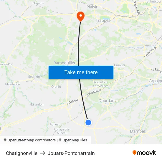 Chatignonville to Jouars-Pontchartrain map