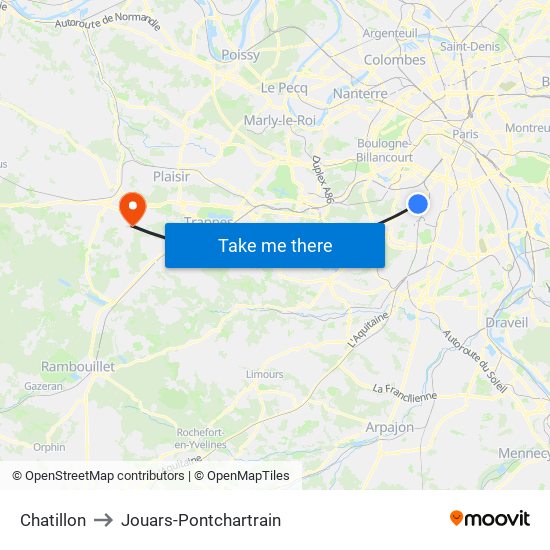Chatillon to Jouars-Pontchartrain map