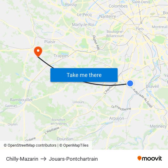 Chilly-Mazarin to Jouars-Pontchartrain map