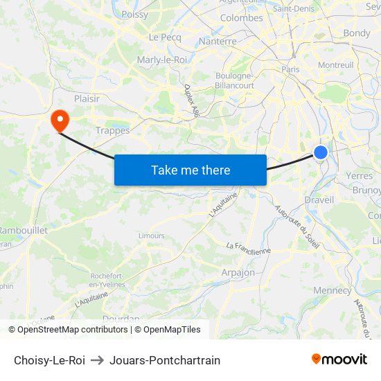 Choisy-Le-Roi to Jouars-Pontchartrain map