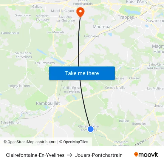 Clairefontaine-En-Yvelines to Jouars-Pontchartrain map