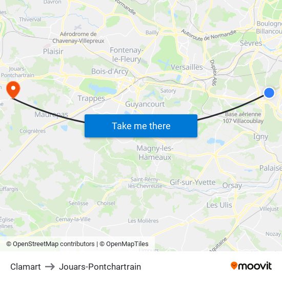 Clamart to Jouars-Pontchartrain map