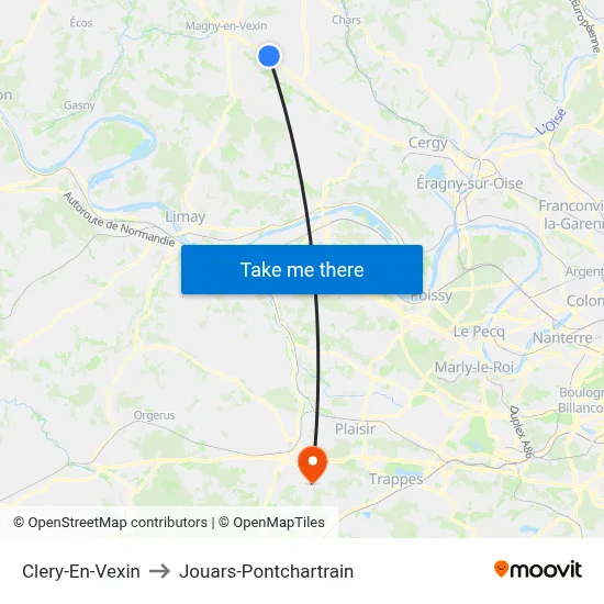 Clery-En-Vexin to Jouars-Pontchartrain map