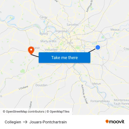 Collegien to Jouars-Pontchartrain map