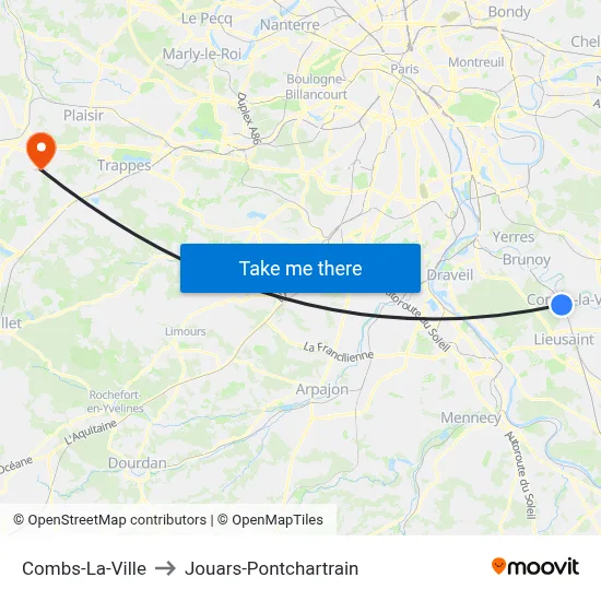 Combs-La-Ville to Jouars-Pontchartrain map