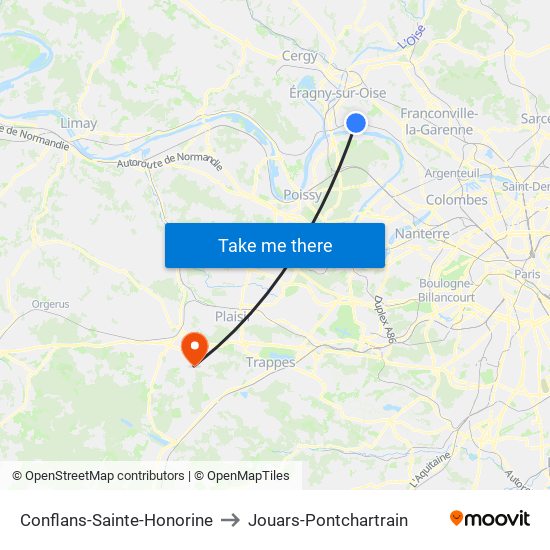Conflans-Sainte-Honorine to Jouars-Pontchartrain map