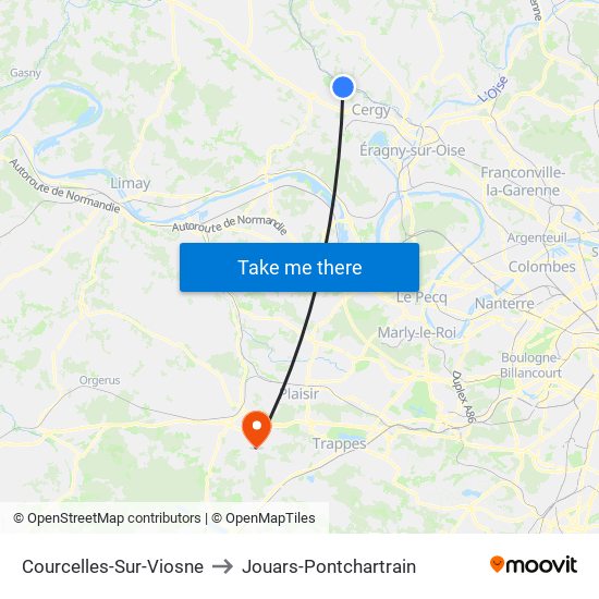 Courcelles-Sur-Viosne to Jouars-Pontchartrain map