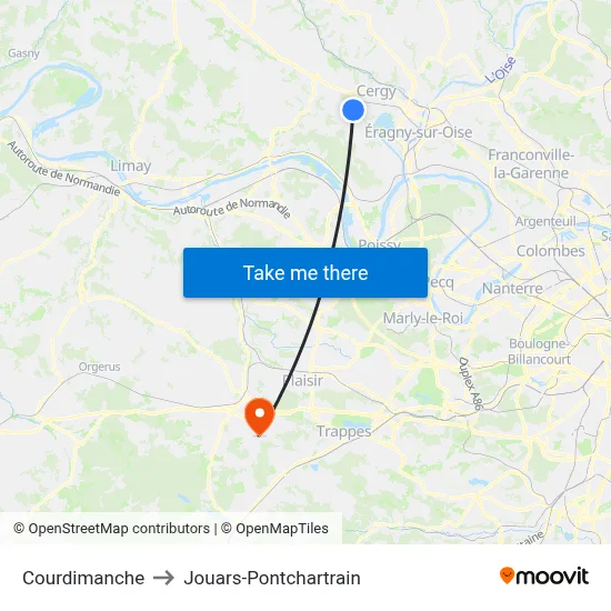 Courdimanche to Jouars-Pontchartrain map