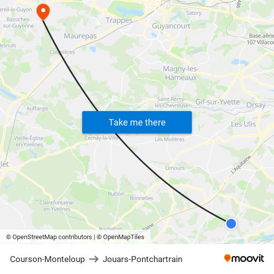 Courson-Monteloup to Jouars-Pontchartrain map