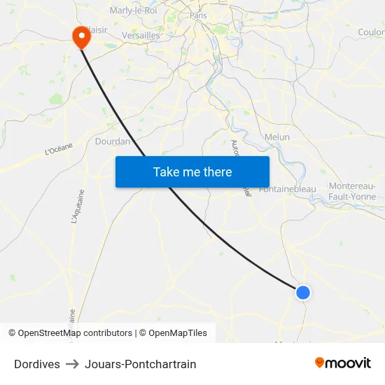 Dordives to Jouars-Pontchartrain map
