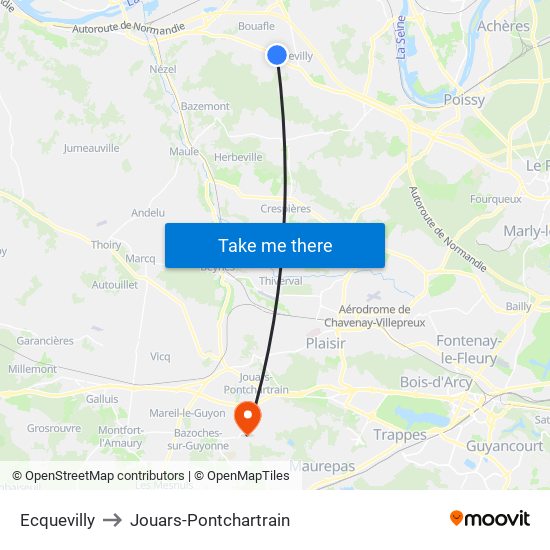 Ecquevilly to Jouars-Pontchartrain map