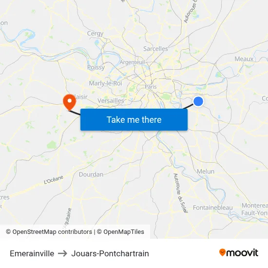 Emerainville to Jouars-Pontchartrain map