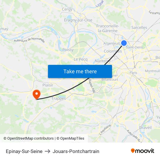 Epinay-Sur-Seine to Jouars-Pontchartrain map