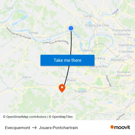 Evecquemont to Jouars-Pontchartrain map