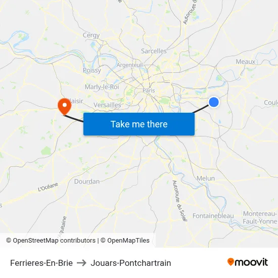 Ferrieres-En-Brie to Jouars-Pontchartrain map