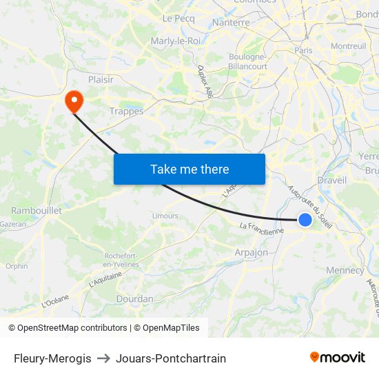 Fleury-Merogis to Jouars-Pontchartrain map