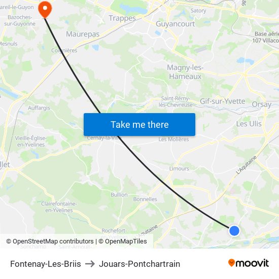 Fontenay-Les-Briis to Jouars-Pontchartrain map