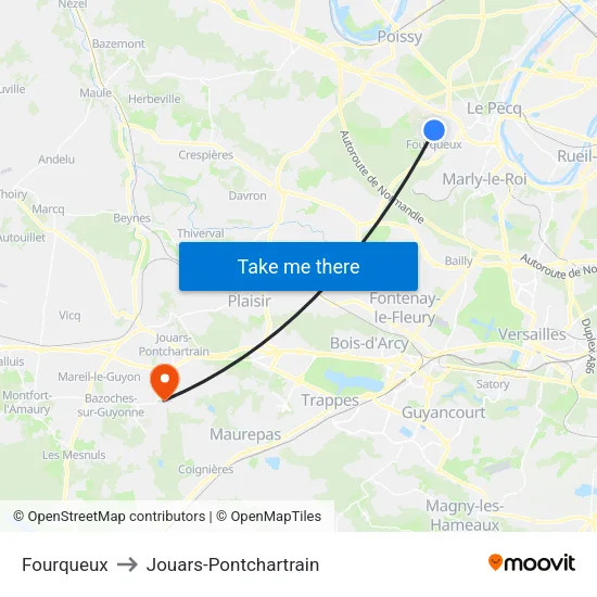 Fourqueux to Jouars-Pontchartrain map