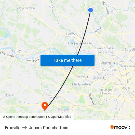 Frouville to Jouars-Pontchartrain map