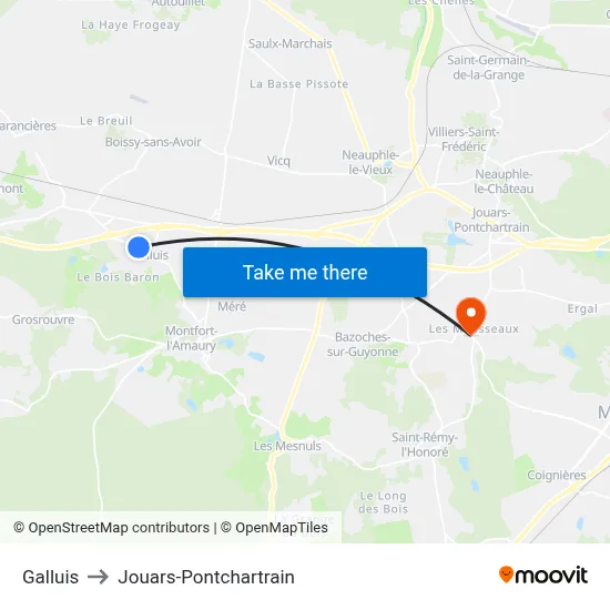 Galluis to Jouars-Pontchartrain map