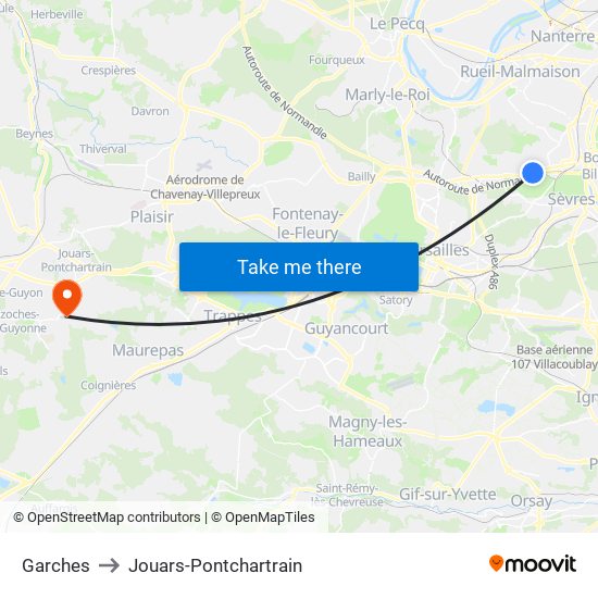 Garches to Jouars-Pontchartrain map