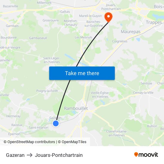 Gazeran to Jouars-Pontchartrain map