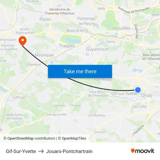 Gif-Sur-Yvette to Jouars-Pontchartrain map
