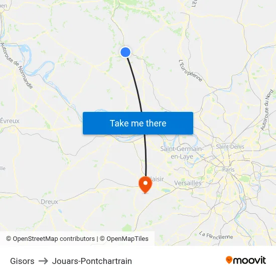 Gisors to Jouars-Pontchartrain map
