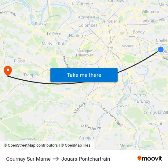 Gournay-Sur-Marne to Jouars-Pontchartrain map