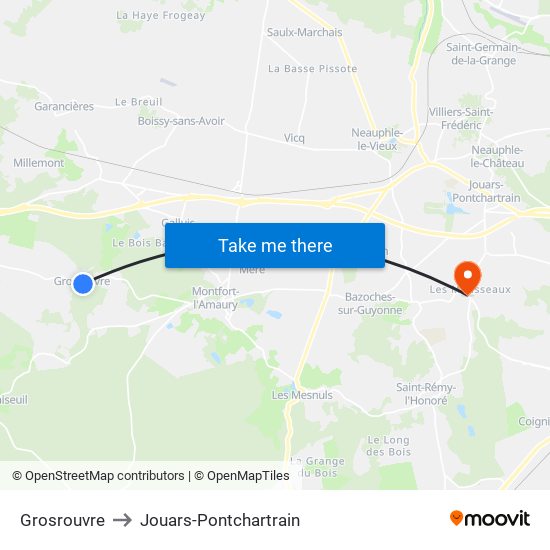 Grosrouvre to Jouars-Pontchartrain map