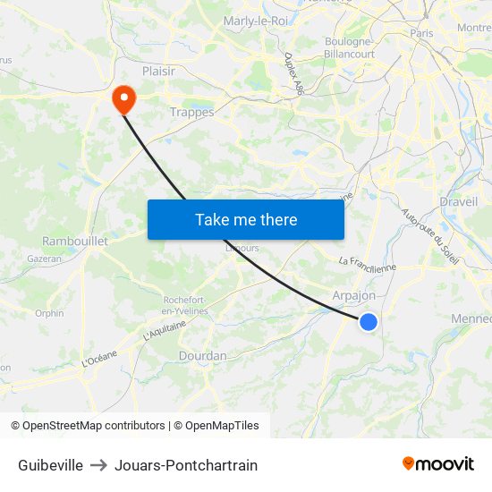 Guibeville to Jouars-Pontchartrain map