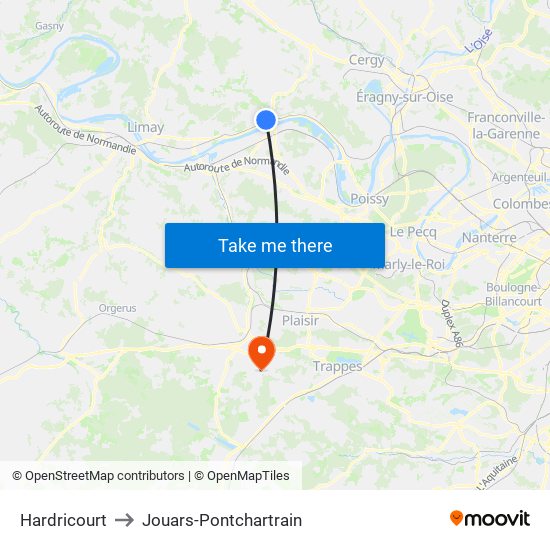 Hardricourt to Jouars-Pontchartrain map