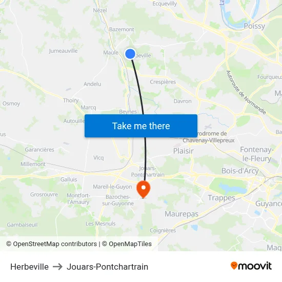 Herbeville to Jouars-Pontchartrain map
