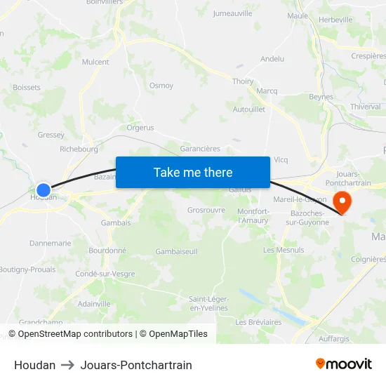 Houdan to Jouars-Pontchartrain map