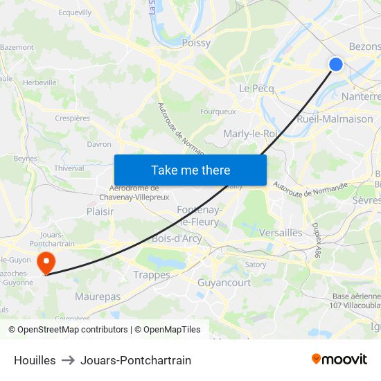 Houilles to Jouars-Pontchartrain map