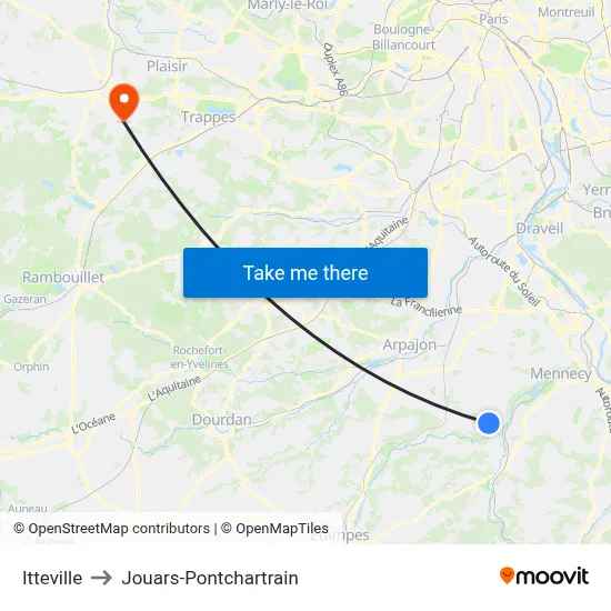 Itteville to Jouars-Pontchartrain map