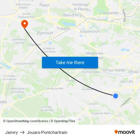 Janvry to Jouars-Pontchartrain map