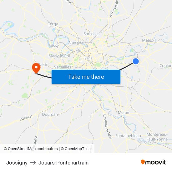 Jossigny to Jouars-Pontchartrain map